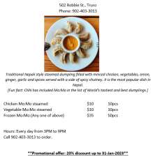 Nepali Momos- Dumplings in Truro | 502 Robie St, Truro, NS B2N 1M3, Canada