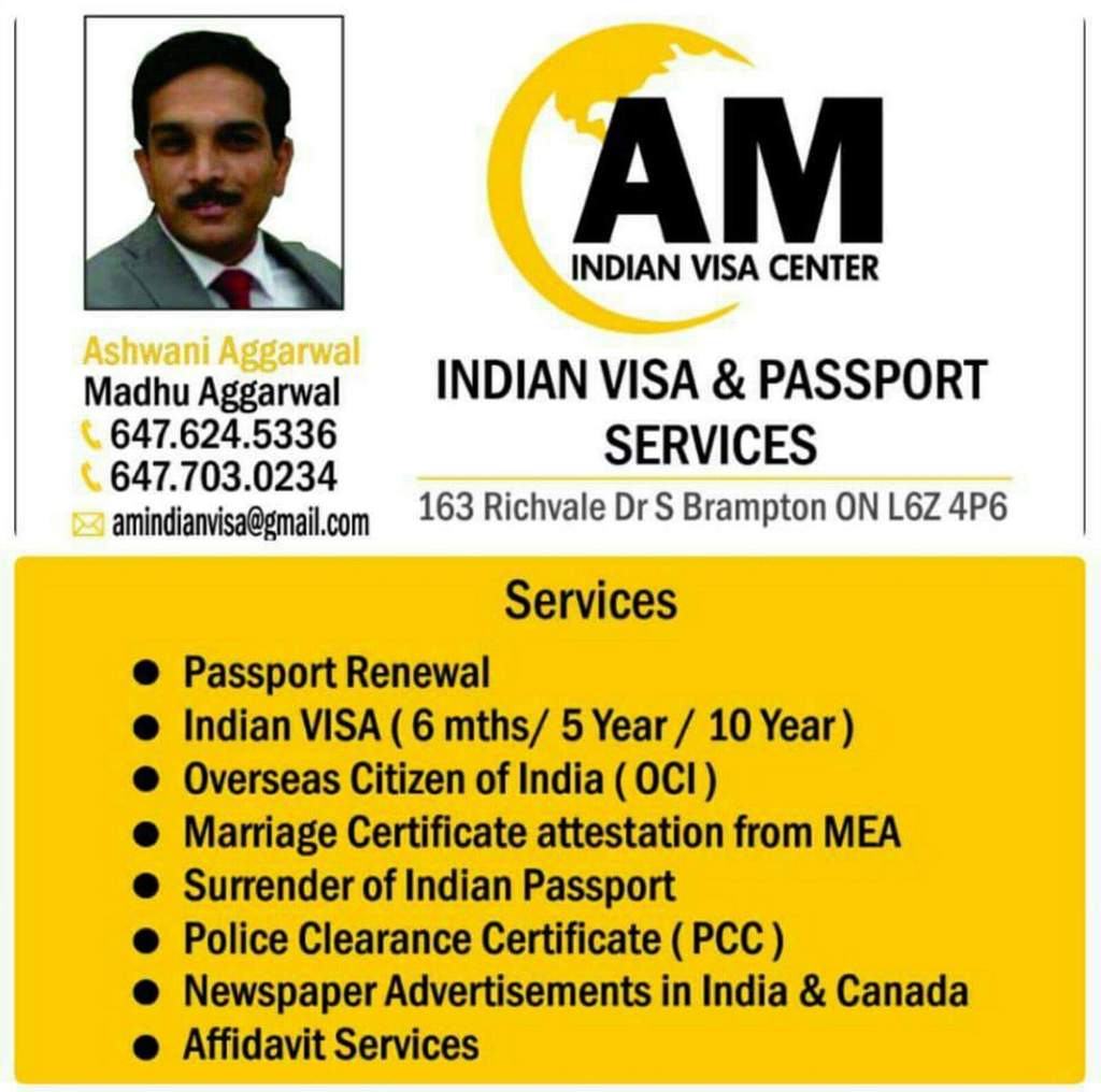 AM Indian Visa Center | 5 Inder Heights Dr, Brampton, ON L6Z 3M4, Canada | Phone: (647) 703-0234