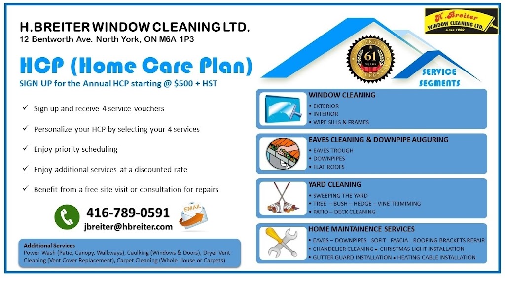 H Breiter Window Cleaning Ltd. | 12 Bentworth Ave, North York, ON M6A 1P3, Canada | Phone: (416) 789-0591