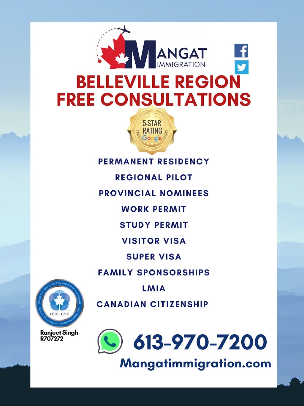 Mangat Immigration Services | 37 Aspen Dr, Quinte West, ON K8V 0E2, Canada | Phone: (613) 970-7200