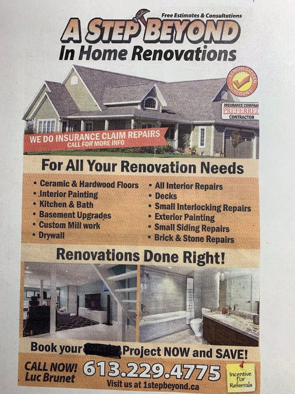 A Step Beyond In Home Renovations | 1533 Colonial Rd, Navan, ON K4B 1N1, Canada | Phone: (613) 229-4775