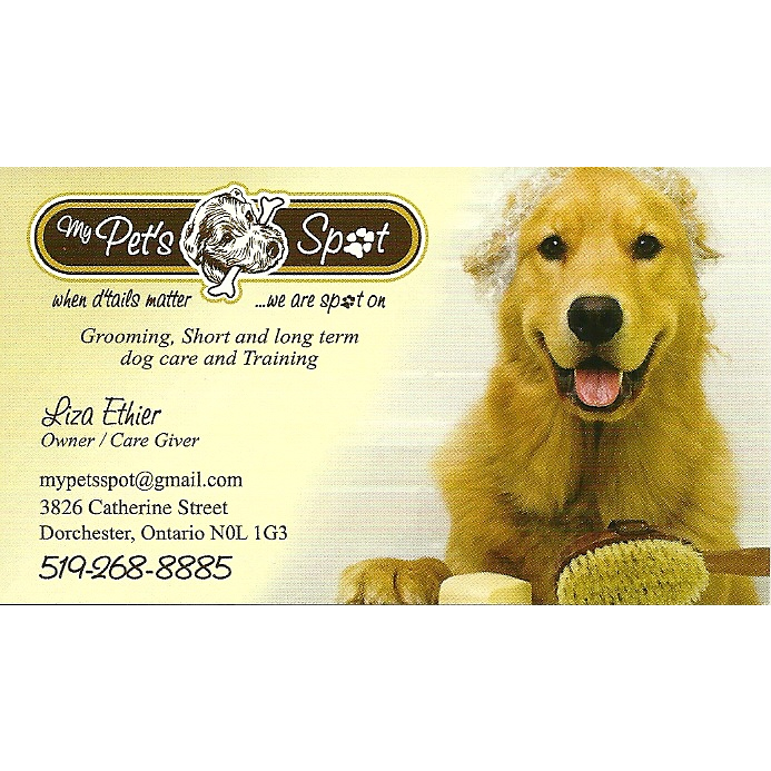 My Pets Spot | 3826 Catherine St, Dorchester, ON N0L 1G0, Canada | Phone: (519) 268-8885