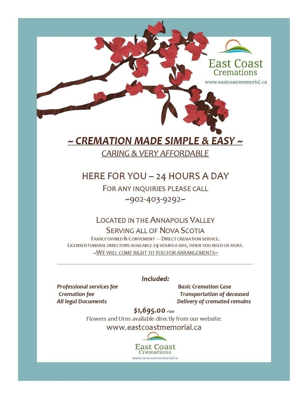 East Coast Memorial Cremations & Funeral Consulting | 186 Water St, Windsor, NS B0N 2T0, Canada | Phone: (902) 403-9292