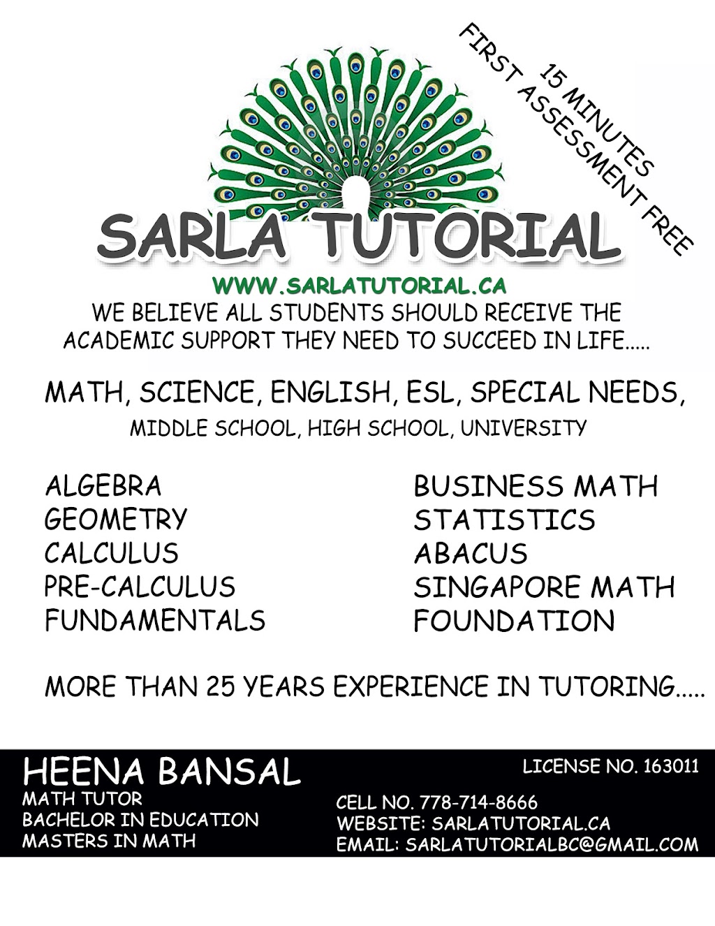 Sarla Tutorial For Math, Science, English | 9555, Chilliwack, BC V2P 2W6, Canada | Phone: (778) 714-8666