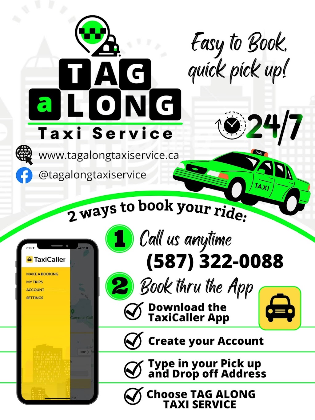 Tag aLong Taxi Service | 5211 A 57 St, Camrose, AB T4V 2Y5, Canada | Phone: (587) 322-0088