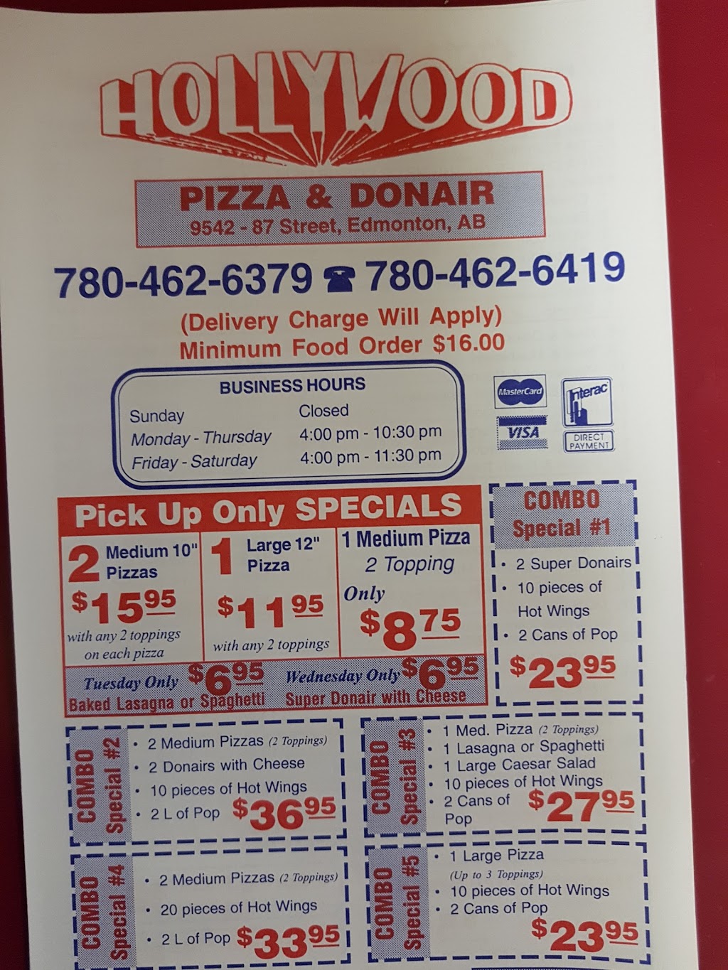 A Hollywood Pizza & Donair | 9542 87 St NW, Edmonton, AB T6C 3J1, Canada | Phone: (780) 462-6379