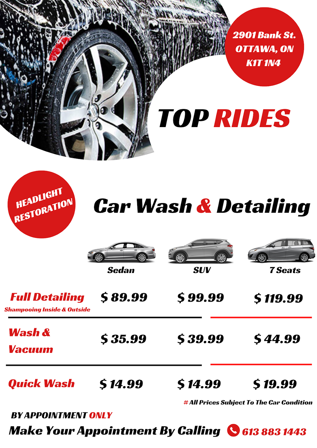 Top Rides Car Wash and Detailing | 2901 Bank St, Gloucester, ON K1T 1N4, Canada | Phone: (613) 883-1443