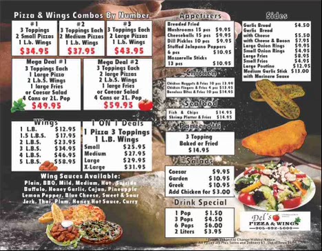 Dels Pizza & Wings | 3194 Hamilton Regional Rd 56, Binbrook, ON L0R 1C0, Canada | Phone: (905) 692-5000