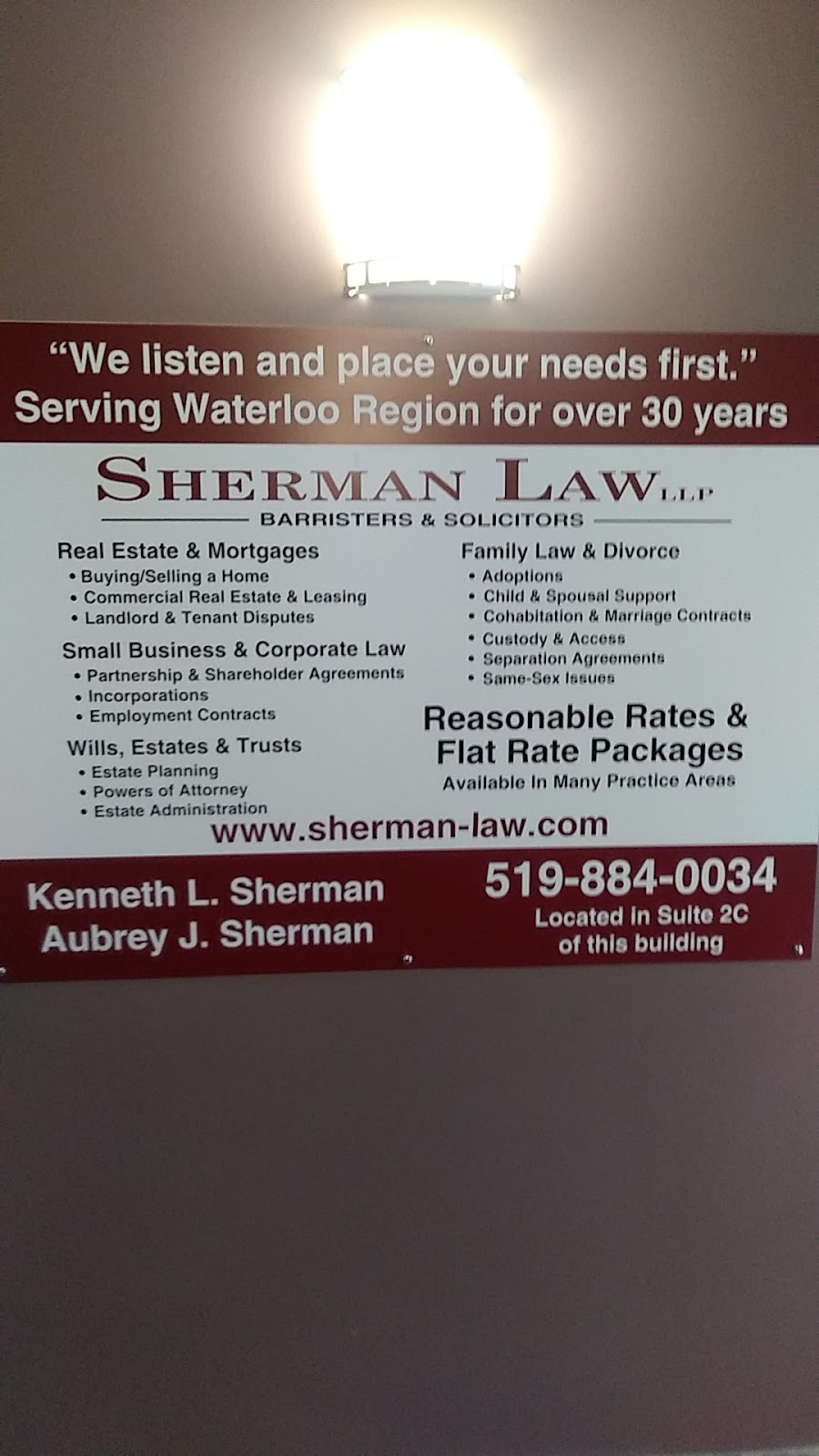 Sherman Law LLP | 625 King St E #2C, Kitchener, ON N2G 4V4, Canada | Phone: (519) 884-0034