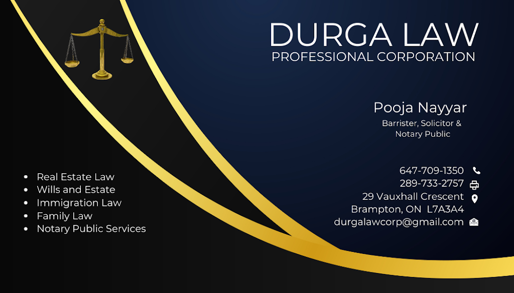 Durga Law Professional Corporation | 29 Vauxhall Crescent, Brampton, ON L7A 3A4, Canada | Phone: (647) 709-1350