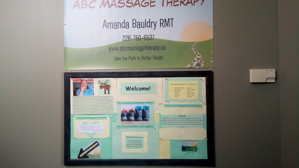 ABC Massage Therapy | 594 Trico Dr, Cambridge, ON N3H 5M8, Canada | Phone: (226) 750-6537