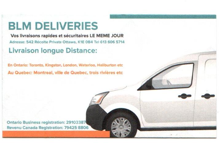 BLM Deliveries | 542 Recolte Private, Ottawa, ON K1E 0B4, Canada | Phone: (613) 606-5714