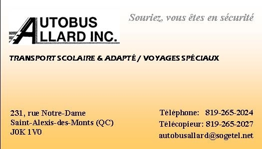 Autobus Allard Inc | 231 Rue Notre Dame, Saint-Alexis-des-Monts, QC J0K 1V0, Canada | Phone: (819) 265-2024