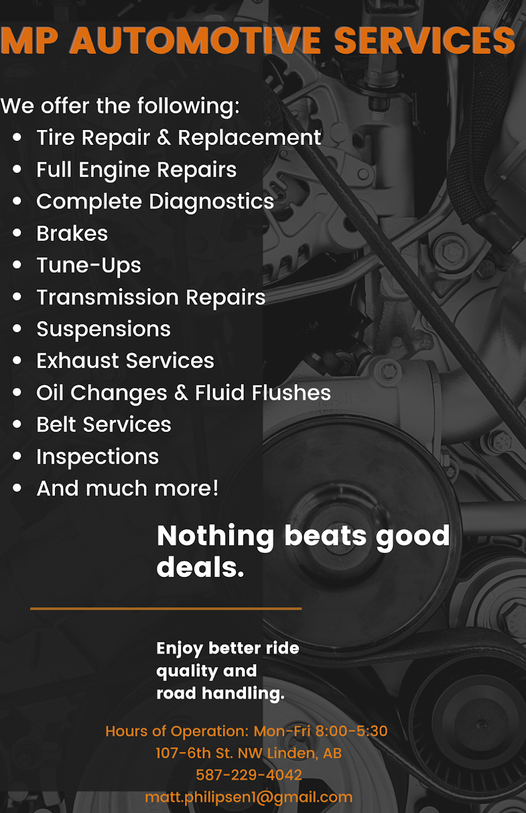 MP Automotive Services | 107 6 St NW, Linden, AB T0M 1J0, Canada | Phone: (587) 229-4042