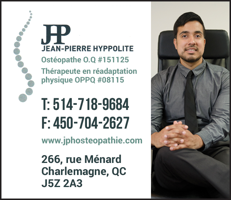 Jean-Pierre Hyppolite Ostéopathie | 266 Rue Ménard, Charlemagne, QC J5Z 2A3, Canada | Phone: (514) 718-9684