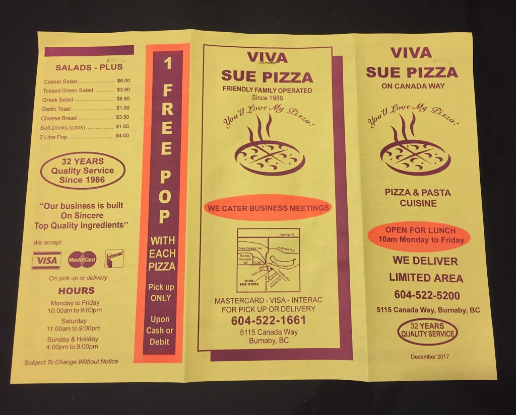 Viva Sue Pizza | 5115 Canada Way, Burnaby, BC V5E 3N1, Canada | Phone: (604) 522-5200