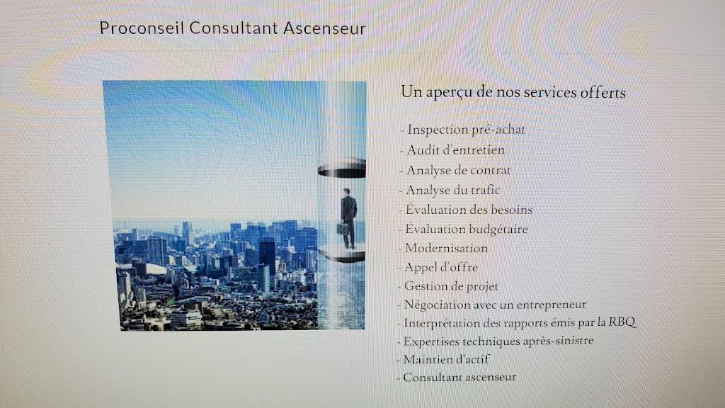 Proconseil consultant ascenseur | 2435 Rue de Nevers, Terrebonne, QC J6Y 1K4, Canada | Phone: (514) 667-5146