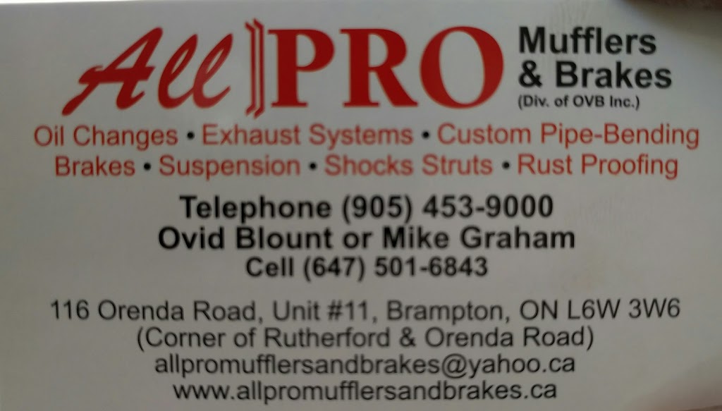 All Pro Discount Mufflers And Brakes | 116 Orenda Rd, Brampton, ON L6W 3W6, Canada | Phone: (905) 453-9000