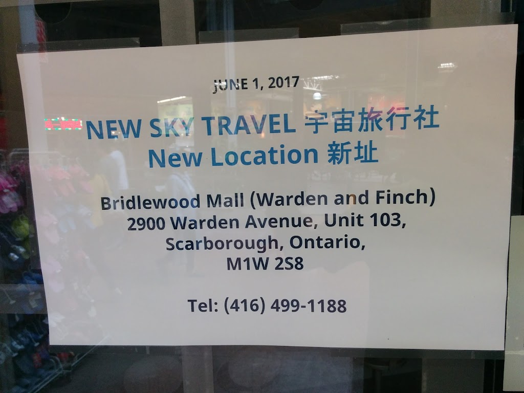 New Sky Travel | Canada, Ontario, Scarborough, Warden Ave., Unit 103邮政编码: M1W 2S8 | Phone: (416) 499-1188