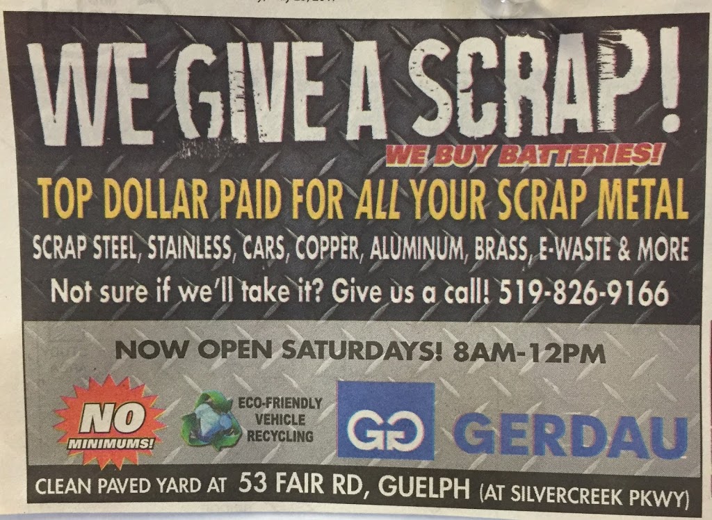 Gerdau Public Metals Recycling - Guelph | 53 Fair Rd, Guelph, ON N1H 8P1, Canada | Phone: (519) 826-9166