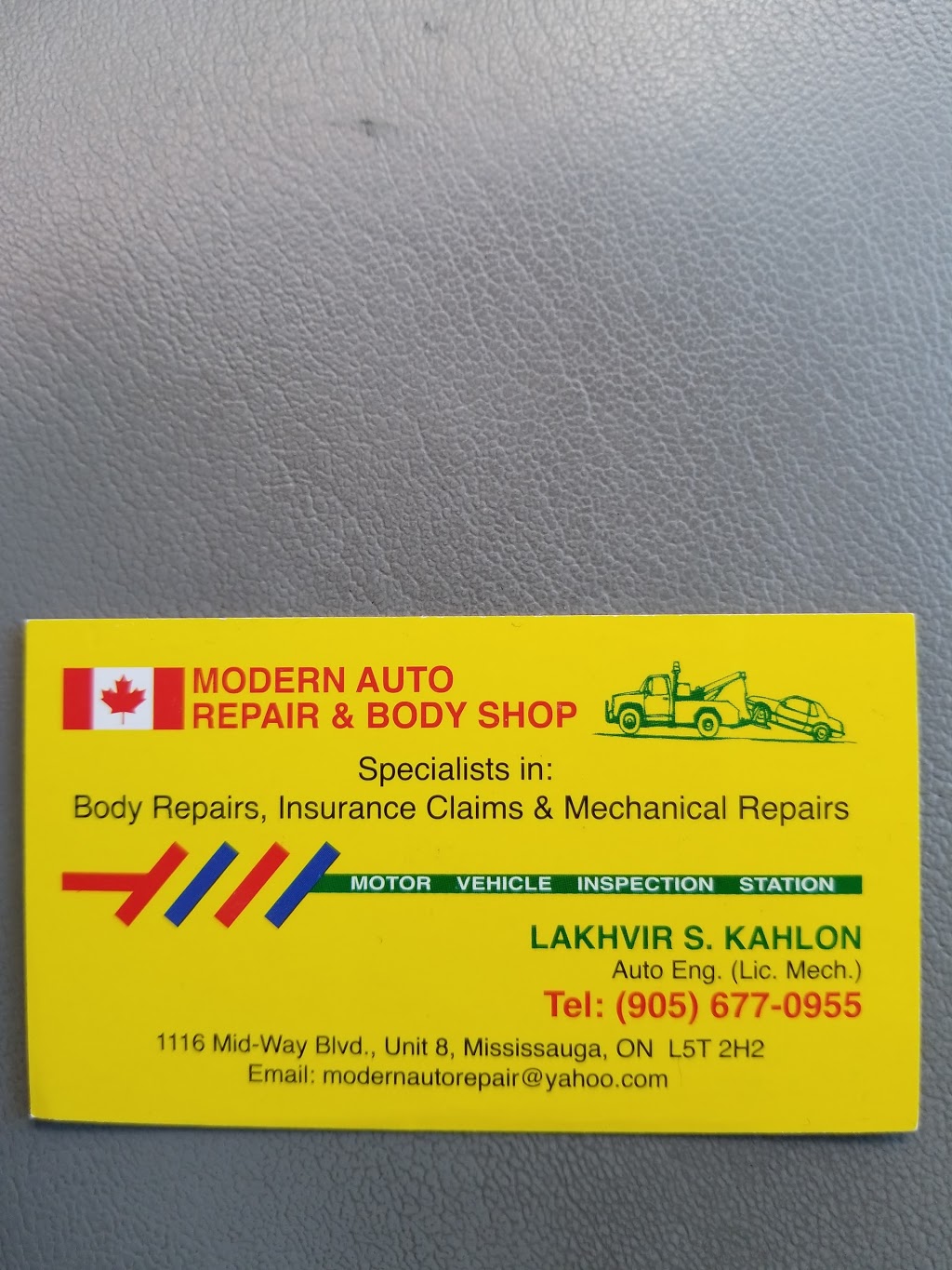 Modern Auto Repair & Body Shop | 1116 Mid-Way Blvd, Mississauga, ON L5B 2H2, Canada | Phone: (905) 677-0955