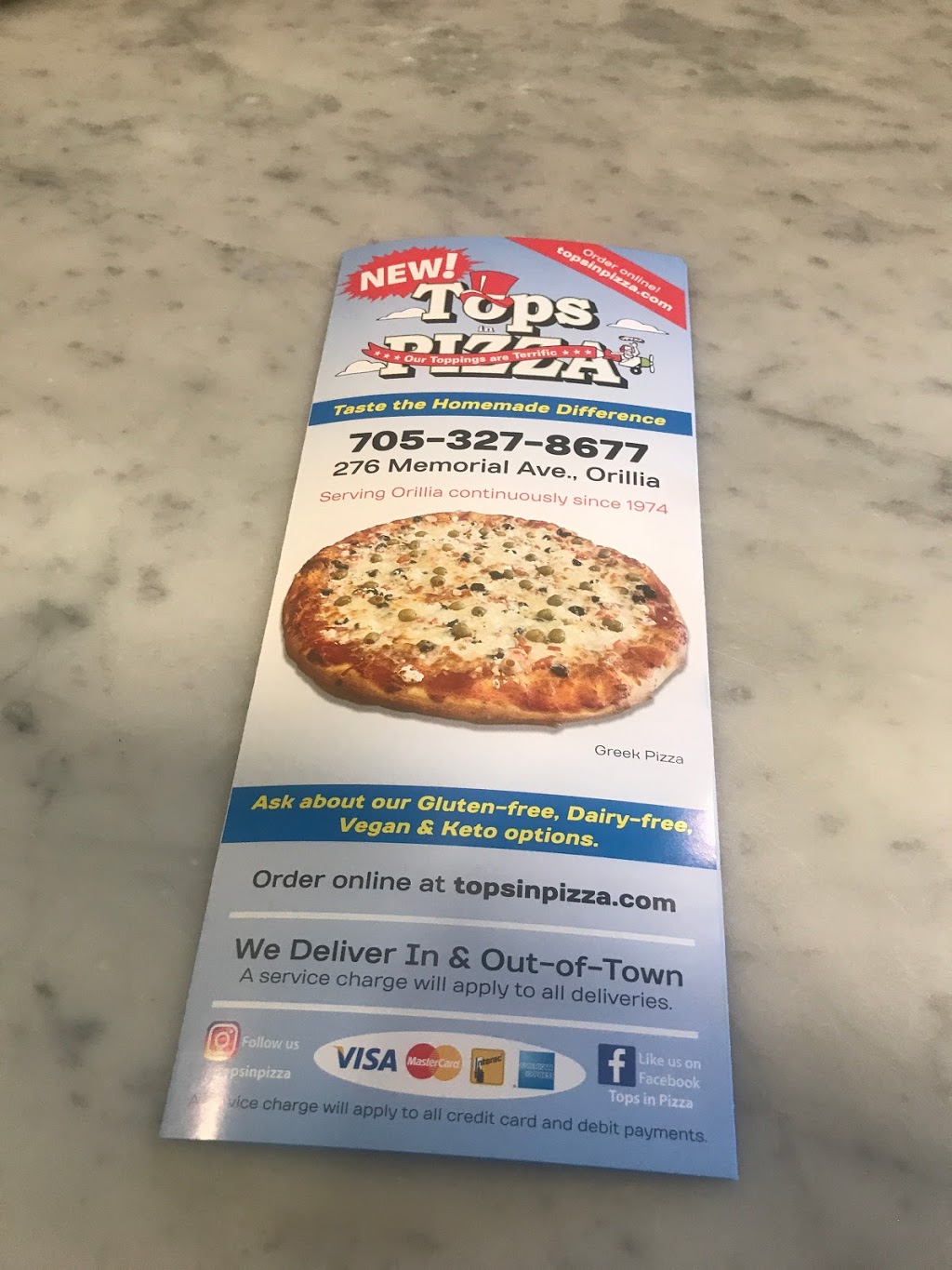 Tops In Pizza | 276 Memorial Ave, Orillia, ON L3V 5X6, Canada | Phone: (705) 327-8677