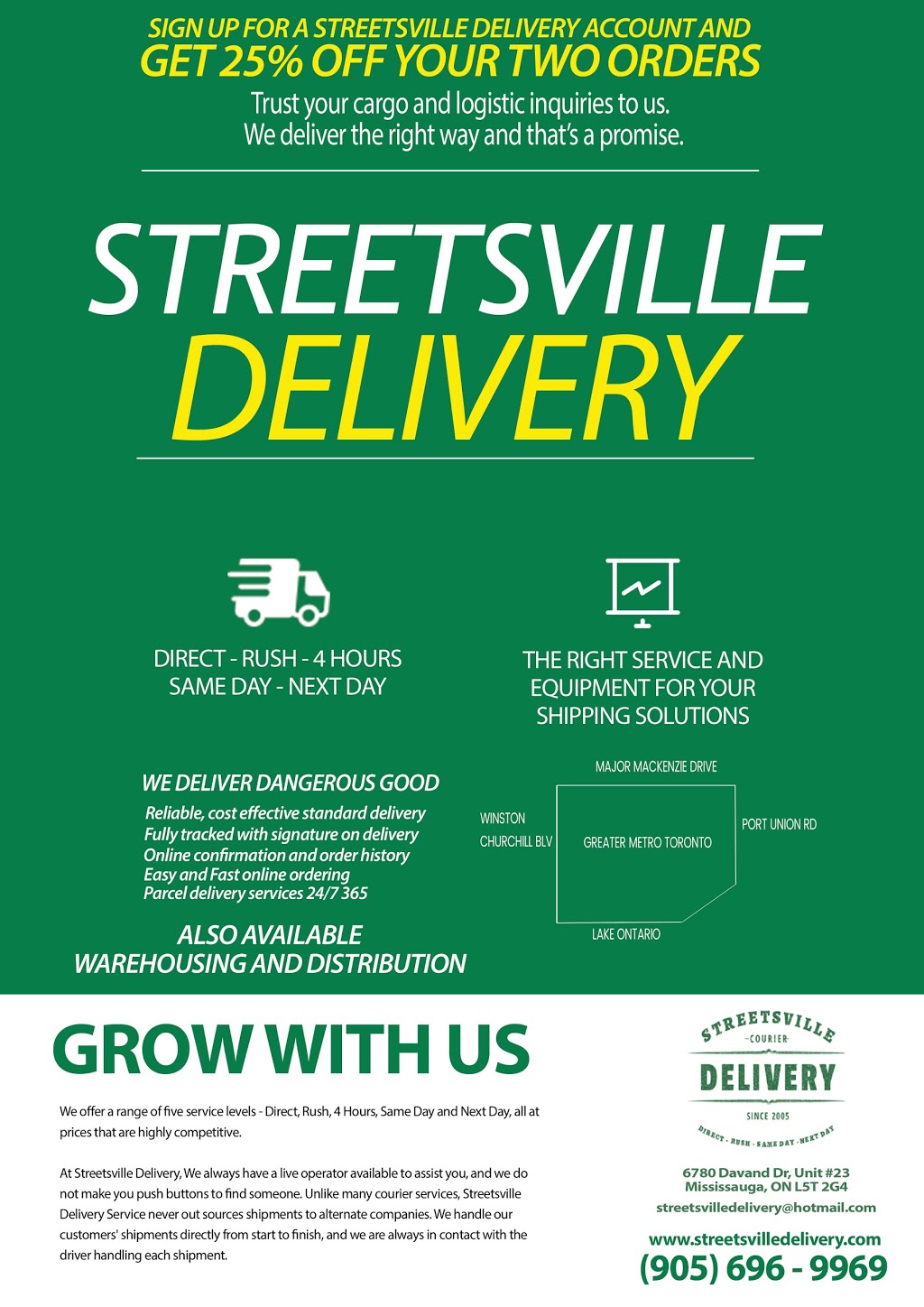 Streetsville Delivery Inc | 6780 Davand Dr, Mississauga, ON L5T 2G4, Canada | Phone: (905) 696-9969