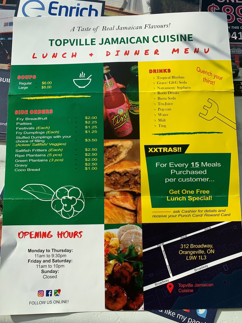 Topville Jamaican Cuisine | 312 Broadway #3/4, Orangeville, ON L9W 1L3, Canada | Phone: (519) 307-0400