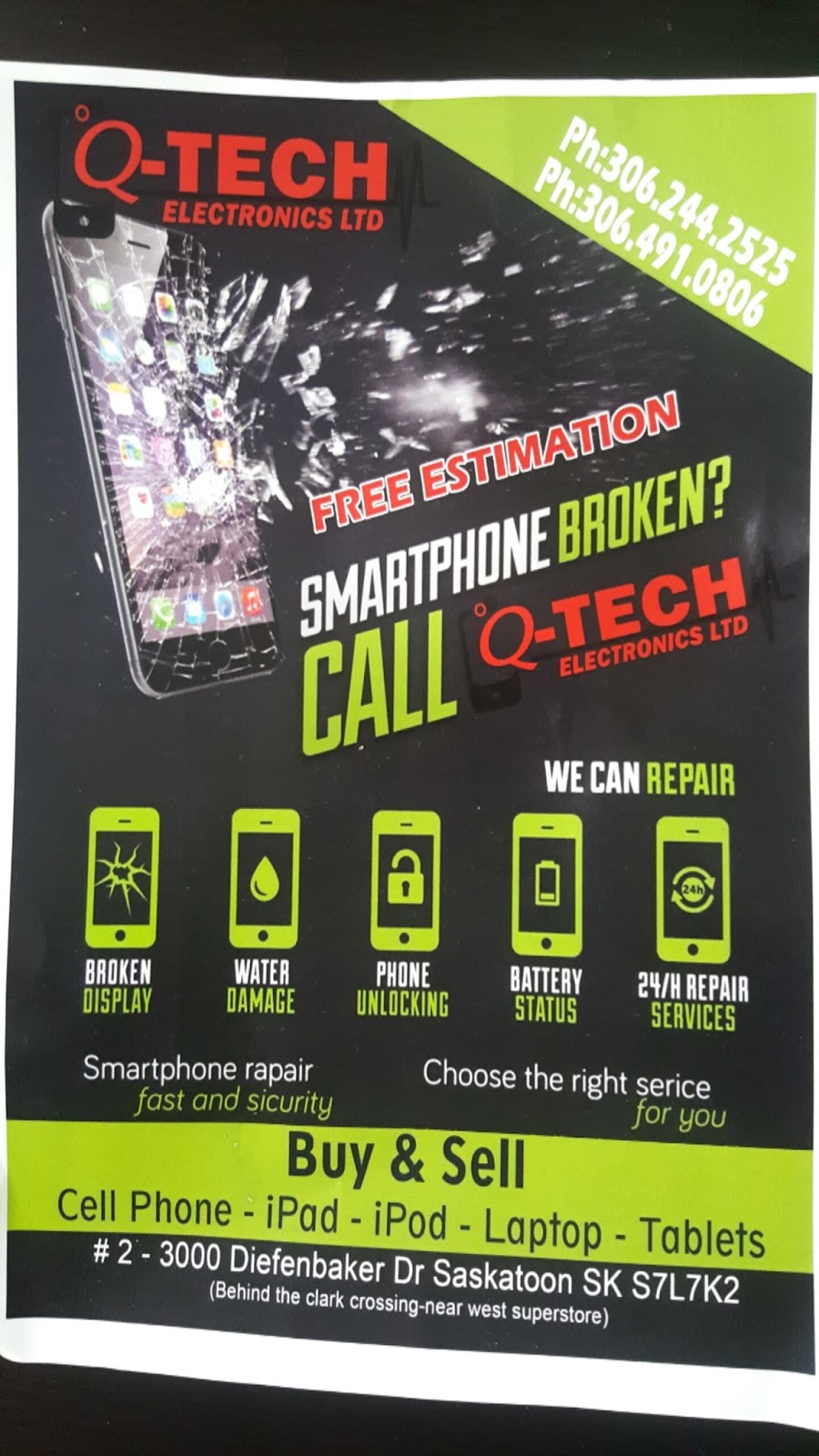 Q-Tech Electronics Ltd. | 3000 Diefenbaker Dr unit no 2, Saskatoon, SK S7L 7K2, Canada | Phone: (306) 244-2525