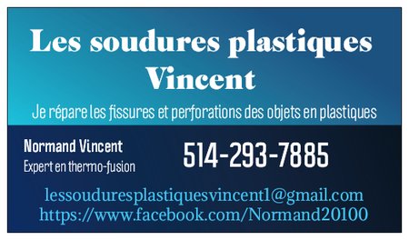 les soudures plastiques vincent | 2117 Rue des Crocus, Longueuil, QC J4N 0E4, Canada | Phone: (514) 293-7885