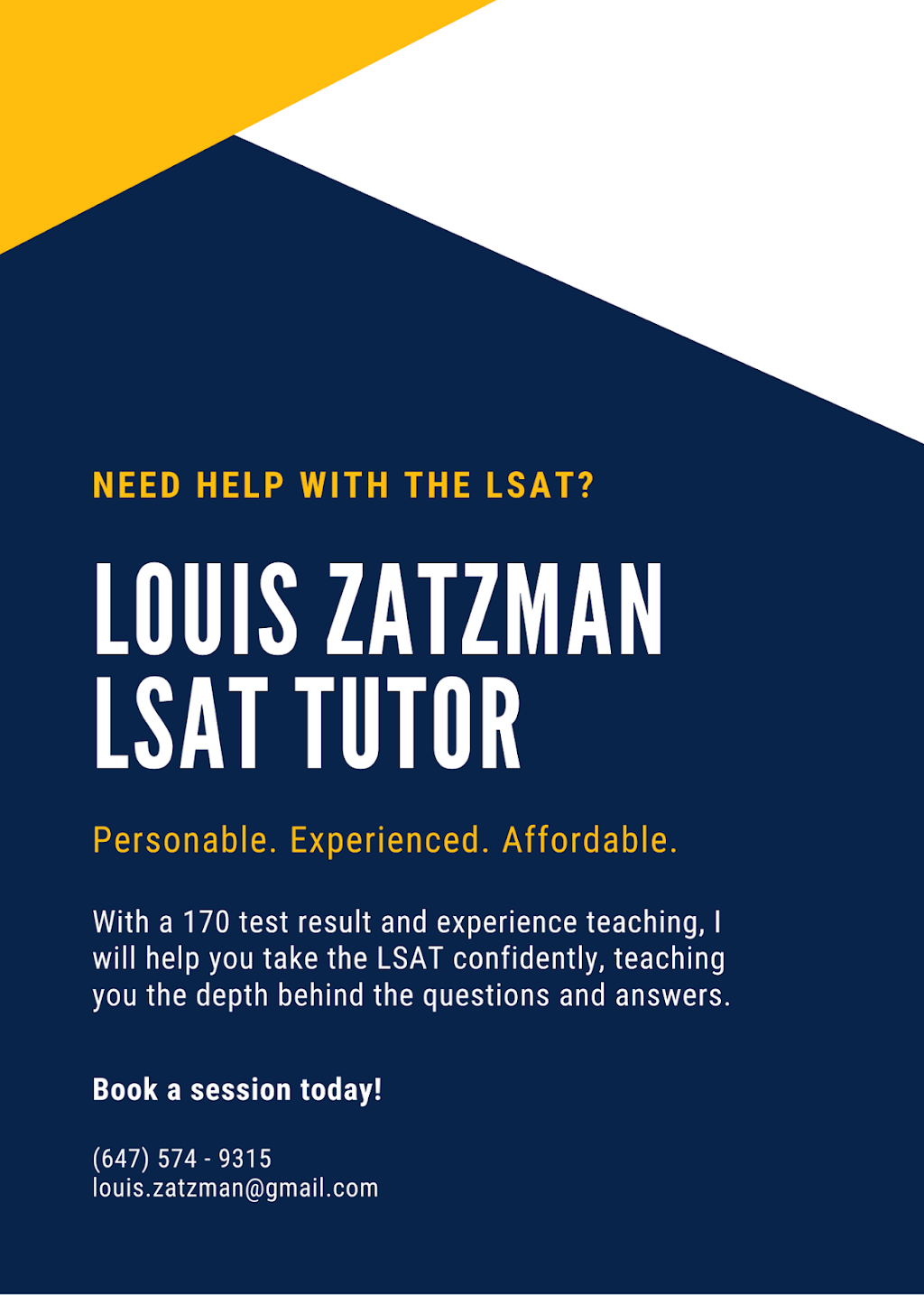 Louis Zatzman LSAT Tutor | 557 Ossington Ave, Toronto, ON M6G 3T4, Canada | Phone: (647) 574-9315