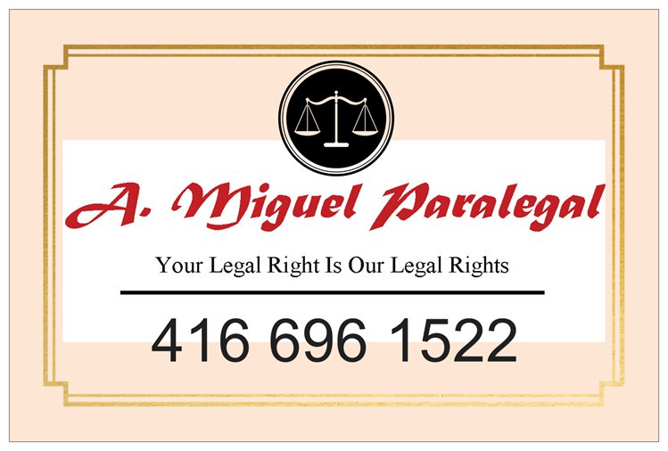 A. Miguel Paralegal | 37 Racine Rd Unit 1 - Suite 106, Etobicoke, ON M9W 2Z4, Canada | Phone: (416) 696-1522