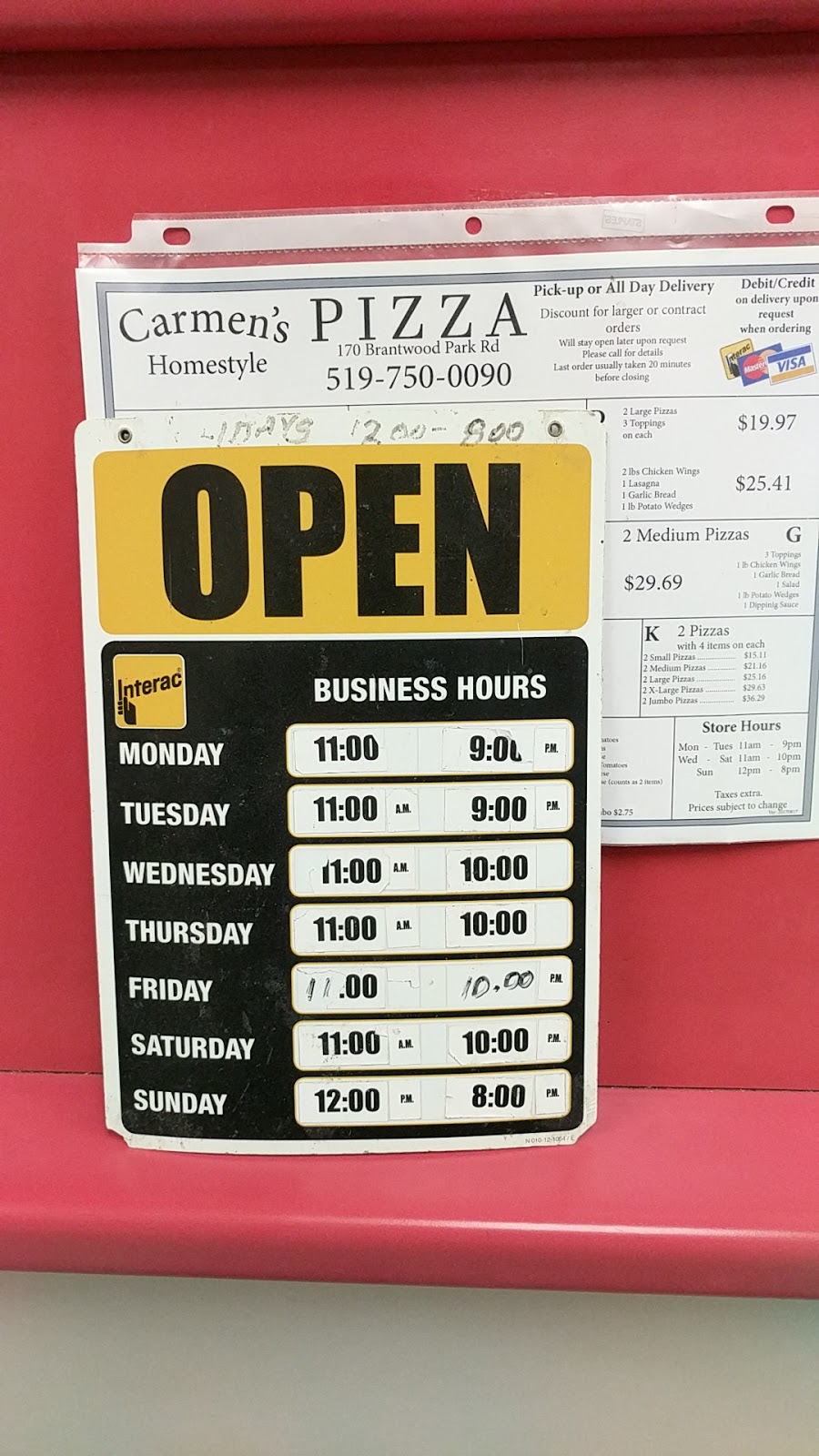 Carmens Pizza & Wings | 170 Brantwood Park Rd Unit 2, Brantford, ON N3P 1N7, Canada | Phone: (519) 750-0090