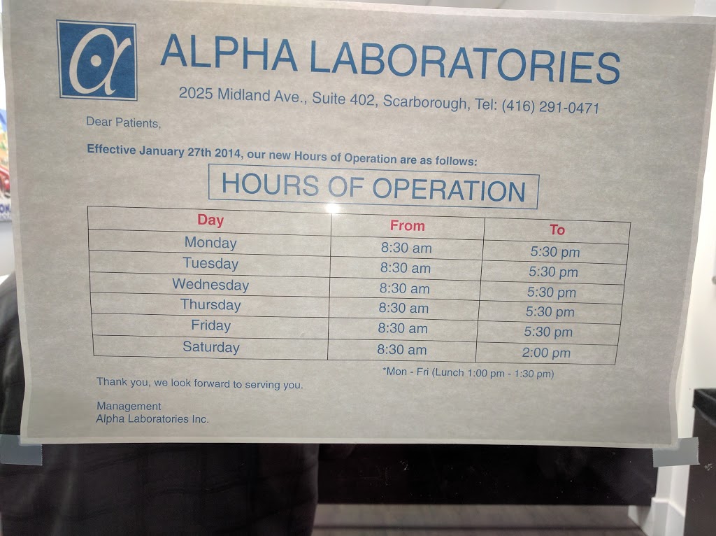 Alpha Laboratories | 2025 Midland Ave #402, Scarborough, ON M1P 3E2, Canada | Phone: (416) 291-0471