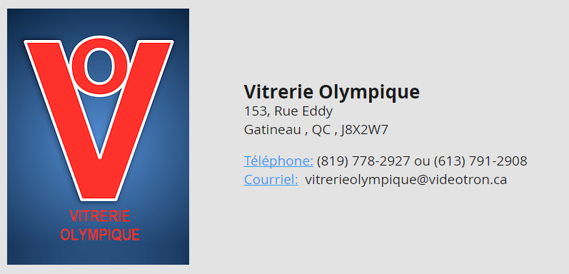 Vitrerie Gatineau Olympique | 153 Rue Eddy, Gatineau, QC J8X 2W7, Canada | Phone: (819) 778-2927
