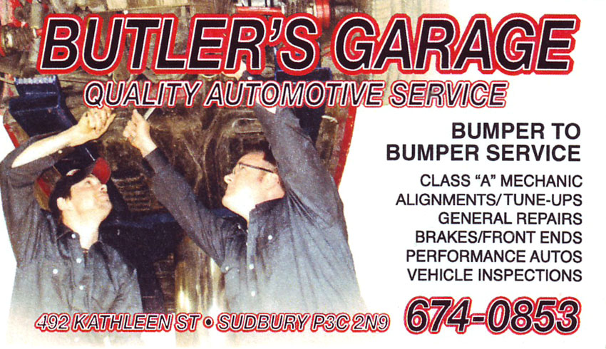 Butlers Garage | 492 Kathleen St, Sudbury, ON P3C 2N9, Canada | Phone: (705) 674-0853