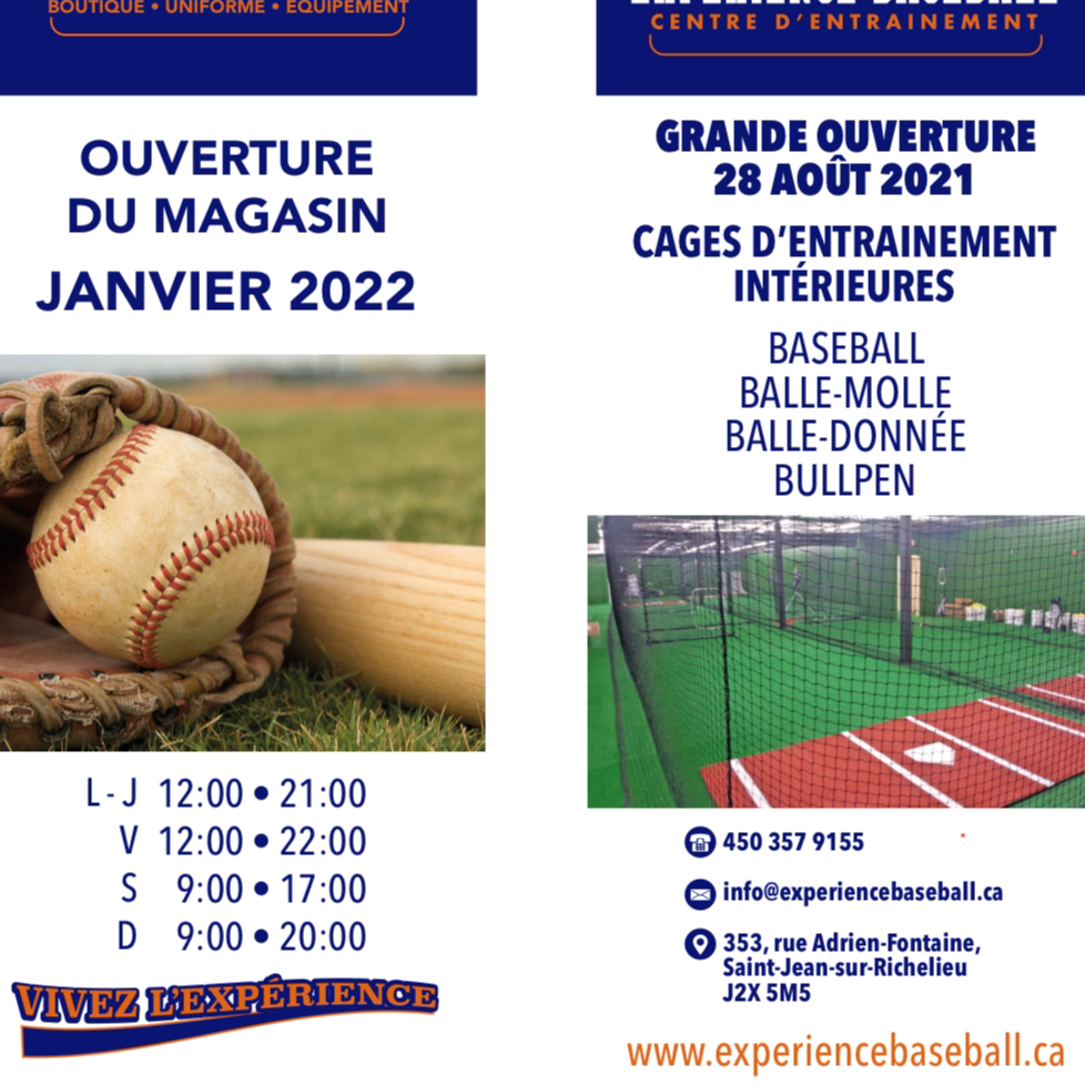 Expérience Baseball | 353 Rue Adrien-Fontaine, Saint-Jean-sur-Richelieu, QC J2X 5M5, Canada | Phone: (450) 357-9155