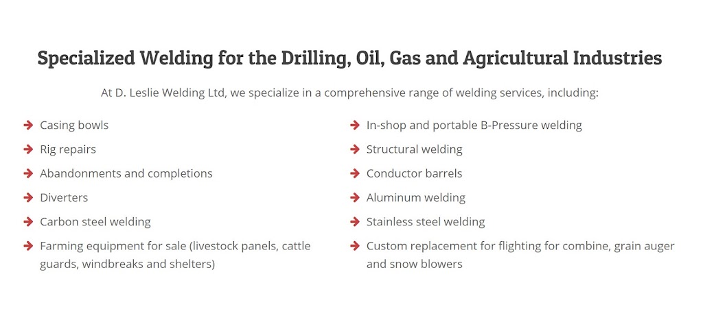 D Leslie Welding | 390045 AB-761, Leslieville, AB T0M 1H0, Canada | Phone: (403) 844-6219