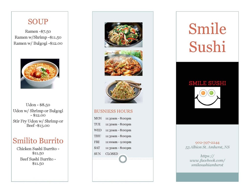 Smile Sushi | 142 S Albion St, Amherst, NS B4H 4H4, Canada | Phone: (902) 397-2244