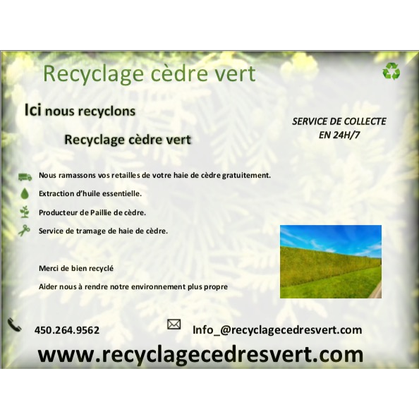 green cedar recycling | 5403 QC-132, Saint-Anicet, QC J0S 1M0, Canada | Phone: (450) 264-9562