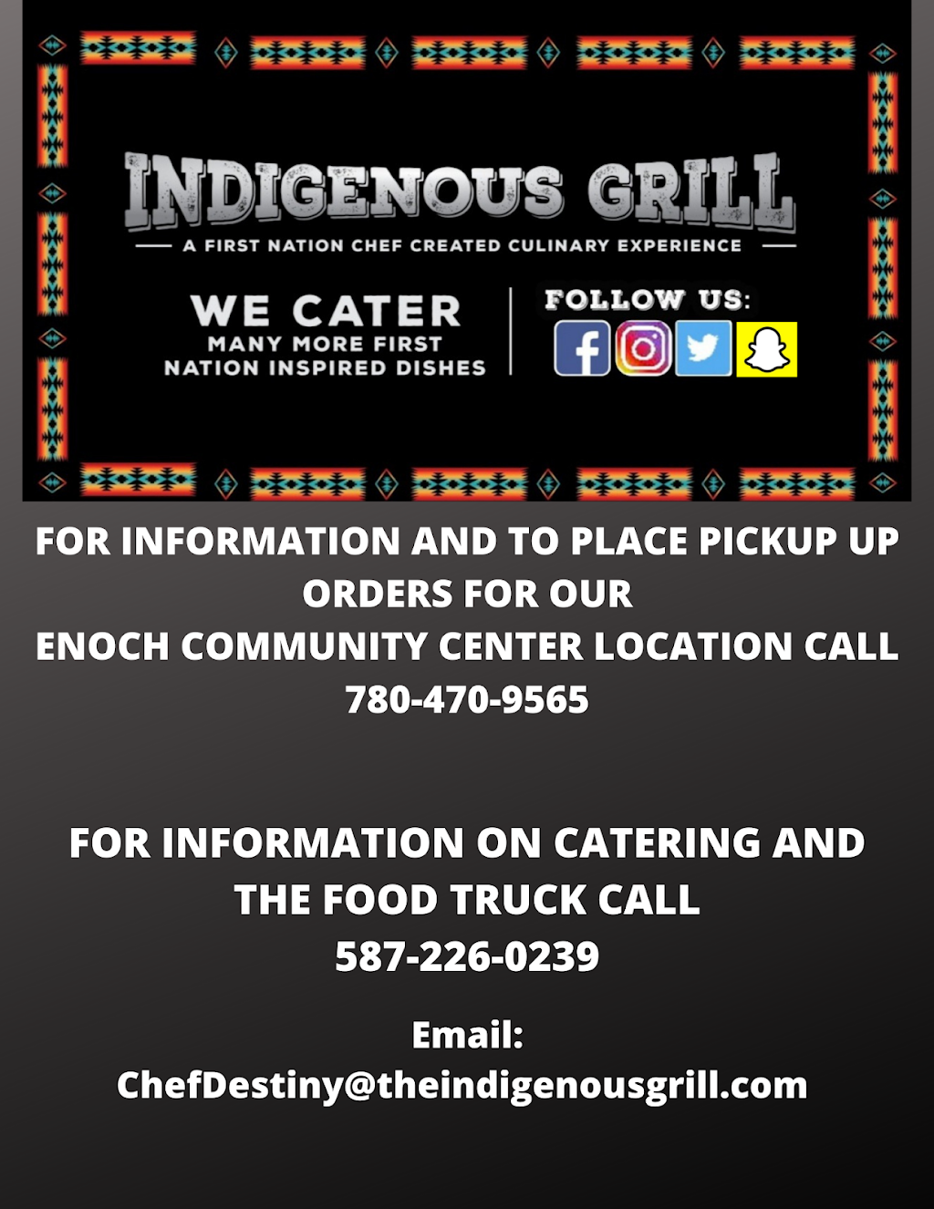 The Indigenous Grill Enoch Community Center | Enoch Cree 135, AB T7X 3Y3, Canada | Phone: (780) 470-9565