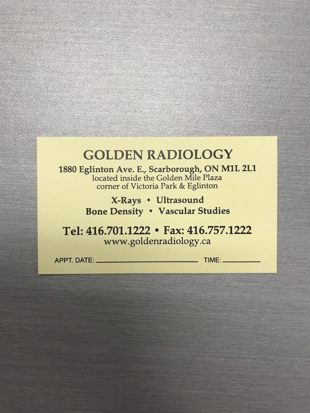 Golden Radiology Diagnostic Imaging Center | 1880 Eglinton Ave E, Scarborough, ON M1L 2L1, Canada | Phone: (416) 701-1222