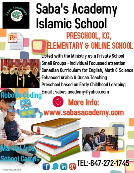 Sabas Academy Islamic School KG-8 Preschool & Online | 1675 The Chase, Mississauga, ON L5M 5Y7, Canada | Phone: (647) 272-1745