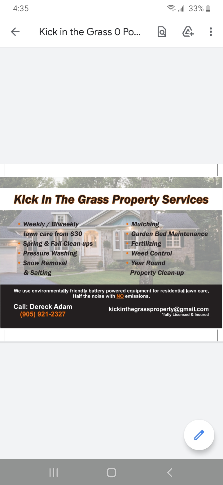 Kick in the grass property services | 20 Starlight Ct, Hamilton, ON L8K 4C8, Canada | Phone: (905) 921-2327