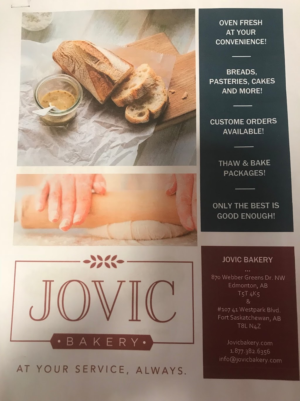 Jovic Bakery | 870 Webber Greens Dr NW, Edmonton, AB T5T 4K5, Canada | Phone: (587) 414-0631