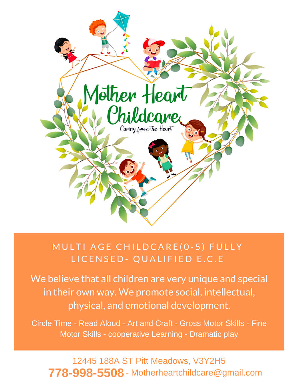 Mother Heart childcare | 12445 188a St, Pitt Meadows, BC V3Y 2H5, Canada | Phone: (778) 998-5508