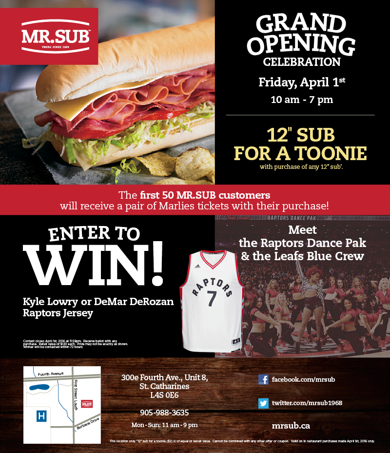 Mr.Sub | 300E Fourth Ave, St. Catharines, ON L2S 0E6, Canada | Phone: (905) 988-3635