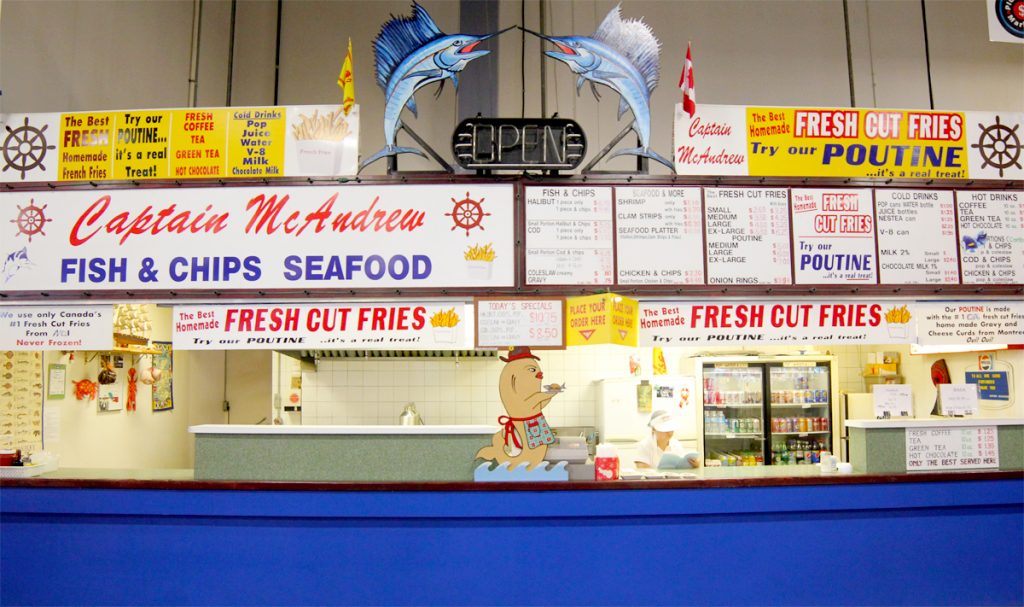 Captain McAndrew Fish & Chips | Food Court 1 Pickering Markets, 1400 Squires Beach Rd, Pickering, ON L1W 4B9, Canada | Phone: (289) 232-8969