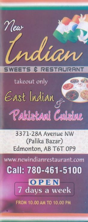 New Indian Sweets & Restaurant | 3371 28a Ave NW, Edmonton, AB T6T 0P9, Canada | Phone: (780) 461-5100