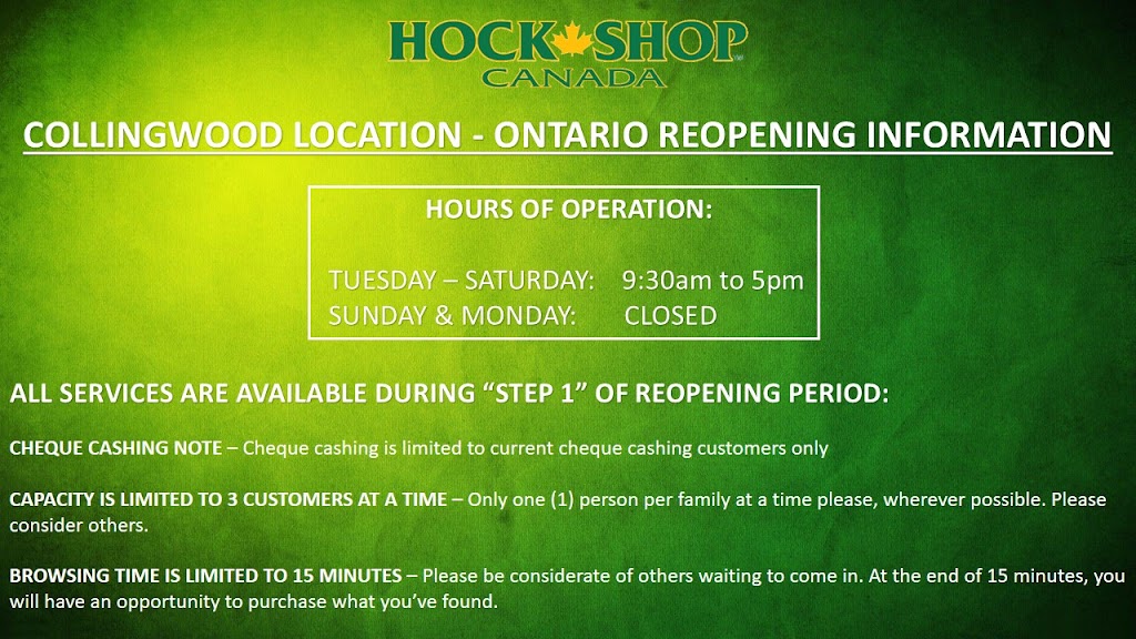 Hock Shop Canada | 275 First St, Collingwood, ON L9Y 1A8, Canada | Phone: (705) 446-2274